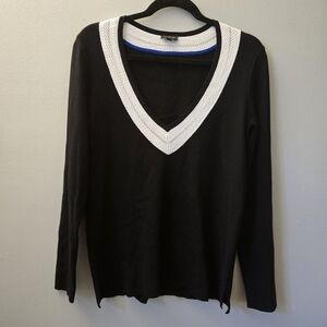 Talbots Womens Black & White V-Neck Long Sleeve Sweater Top